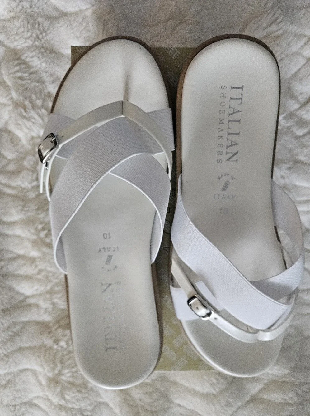 Italian Shoemakers White and Tan Crisscross Platform Sandals
